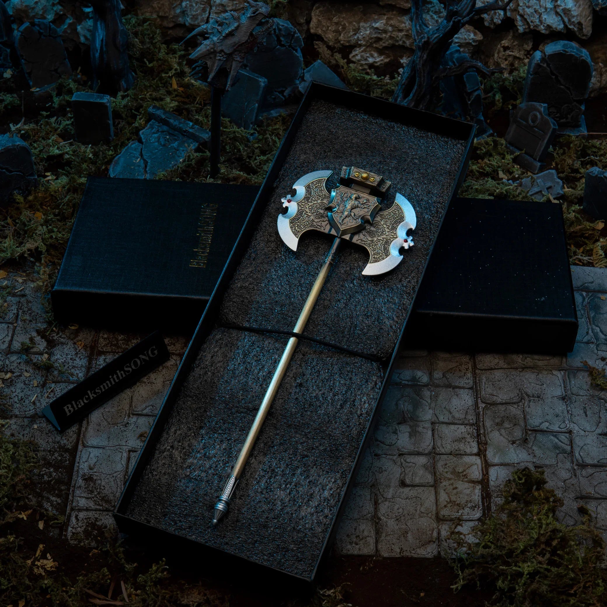 Axe of Godrick replica — packed in its foam-lined gift box.