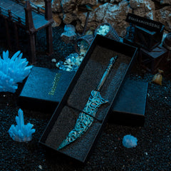 Crystal Knife replica — in its foam-lined black gift box beside the crystal mine set.
