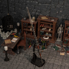 Colossal 30cm Fire Knight's Greatsword securely displayed upright on a vertical wooden stand (sold separately) against a dark ruins background.