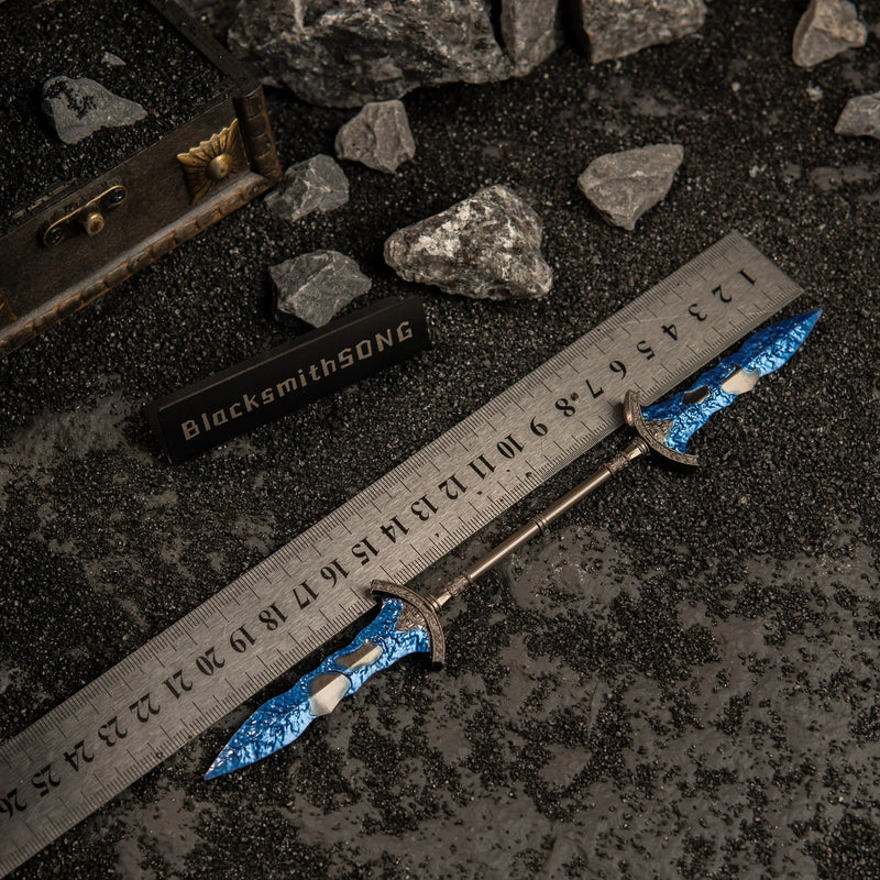 Gargoyle's Black Blades replica placed next to a ruler showing a length of approximately 22cm.