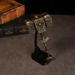 Giant-Crusher replica — upright, head up, on the vertical display stand.