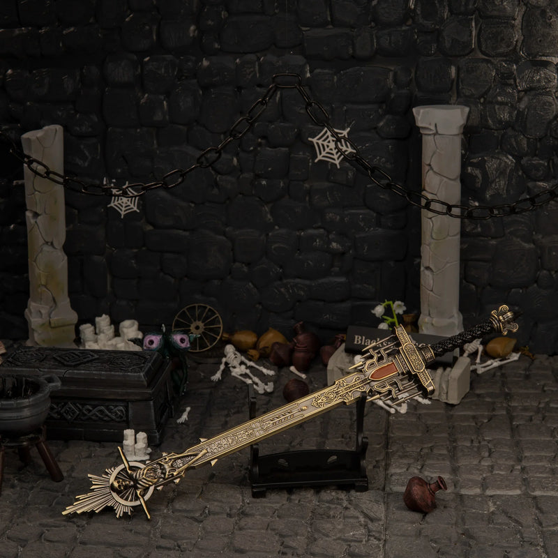 Golden Epitaph replica — displayed on the small stand inside the tomb diorama.