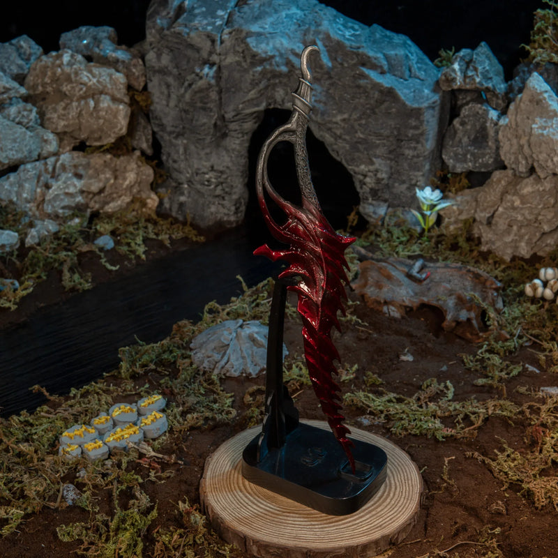 Reduvia replica securely displayed upright on a vertical wooden stand (sold separately) against a Murkwater Cave backdrop.