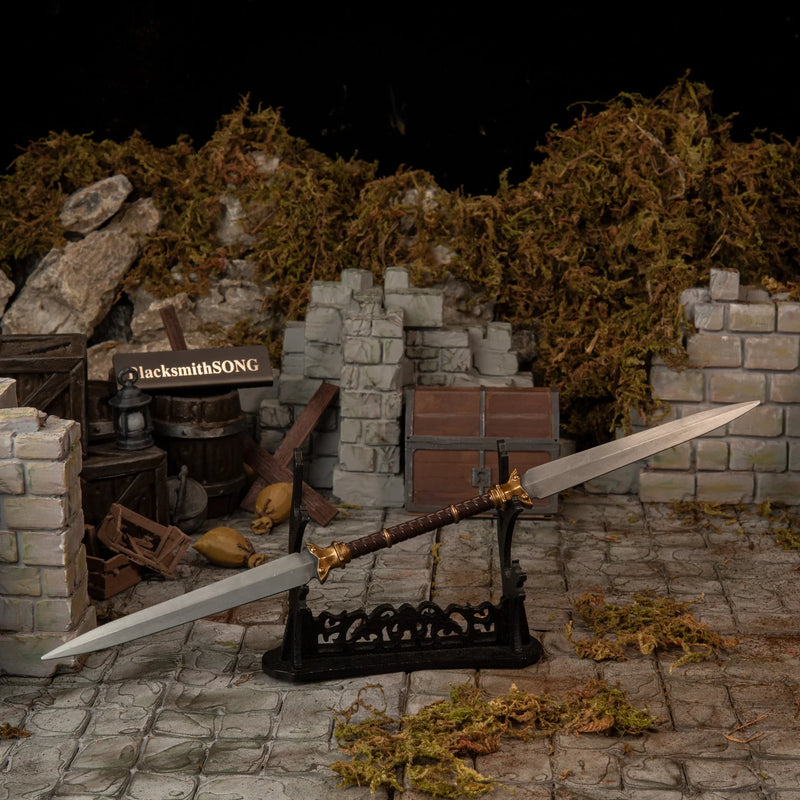Twinblade replica (30cm sword) — displayed on the large stand.