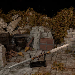 Twinblade replica (30cm sword) — displayed on the small stand.