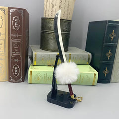 Anime-style 1:6 zinc alloy sword replica with fluffy pompom on stand, BlacksmithSONG collectible