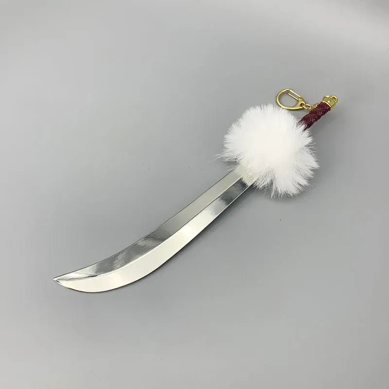1:6 scale anime-style zinc alloy sword replica with white fur accent and gold clip, BlacksmithSONG collectible