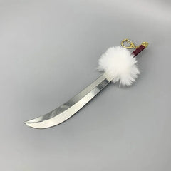 1:6 scale anime-style zinc alloy sword replica with white fur accent and gold clip, BlacksmithSONG collectible