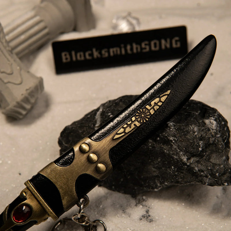Catspaw Dagger replica — ridged grip and hilt, alternate angle.