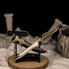 Catspaw Dagger replica — small display stand, alternate angle.