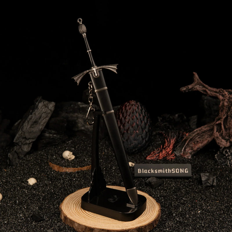 Dark Sister replica — standing point-down on the vertical stand.