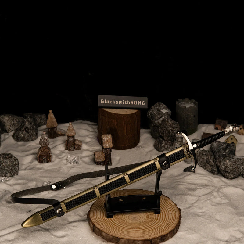 Longclaw replica — displayed on the small display stand.