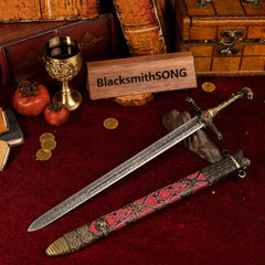 Oathkeeper replica (30cm die-cast zinc alloy sword) — hero shot in a handcrafted royal-study diorama, by BlacksmithSONG.