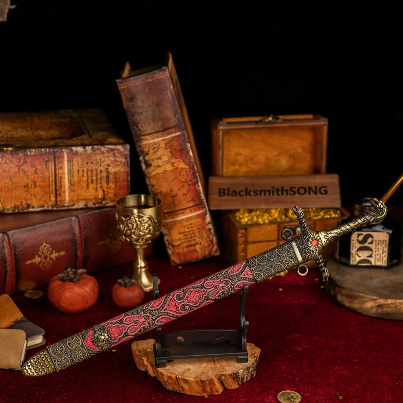Oathkeeper replica — resting on the small display stand.