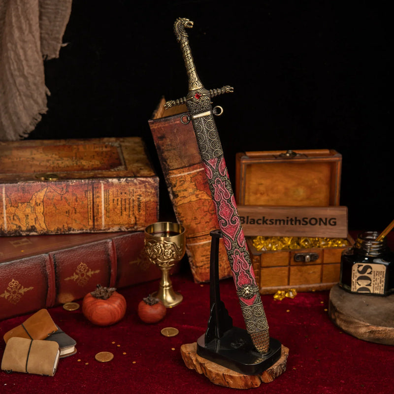 Oathkeeper replica — standing upright on the vertical stand.