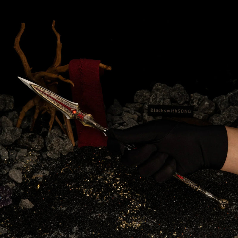 Draupnir Spear replica (35cm die-cast zinc alloy spear) — held in hand for scale.
