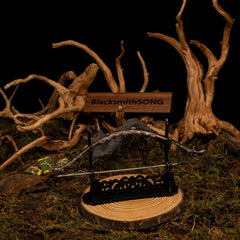 Bow of the Galadhrim replica — mounted on the large display stand in the woodland set.