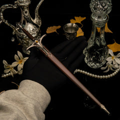 Galadriel Sword replica (30cm die-cast zinc alloy sword) — held in hand for scale.
