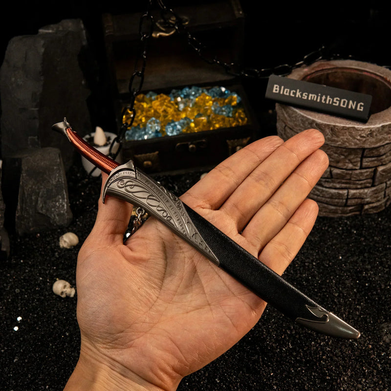 Orcrist replica (21cm die-cast zinc alloy sword) — held in hand for scale.