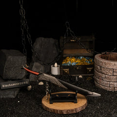 Orcrist replica — set on the small display stand within the hoard set.