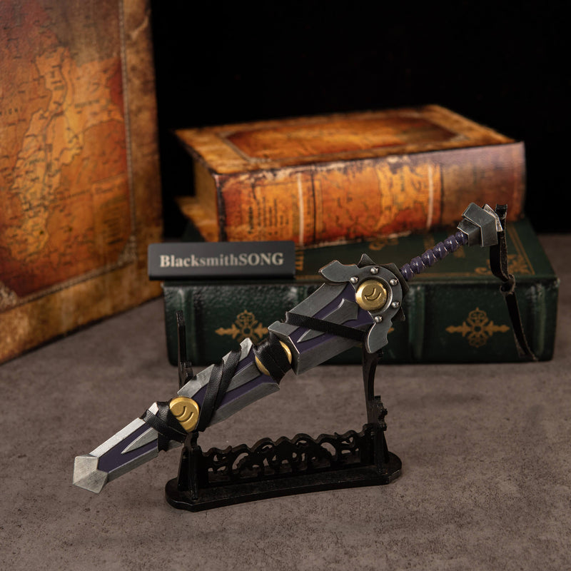Armageddon replica — on the Large Display Stand with its scrollwork base.
