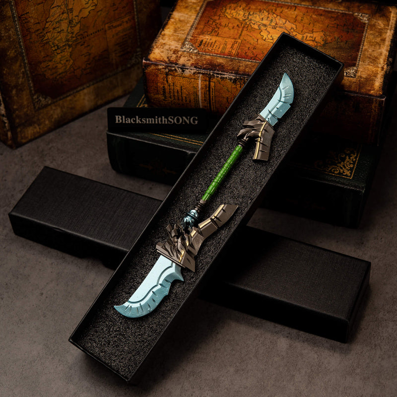 Cloudsong Glaive replica — in its black foam-lined gift box.