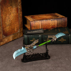 Cloudsong Glaive replica — displayed on the large stand with its ornate base.