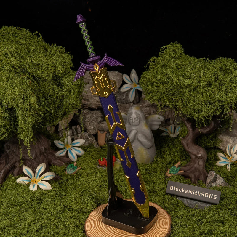 Master Sword replica — displayed upright on the vertical stand.