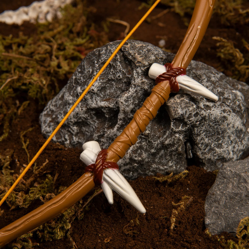 Dragon Bone Boko Bow replica — fang binding and cord wrap at the bow tip, close-up.