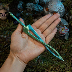 Fierce Deity Sword replica (21cm die-cast zinc alloy sword) — held in hand for scale.