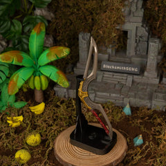 Giant Boomerang replica — displayed upright on the vertical stand.