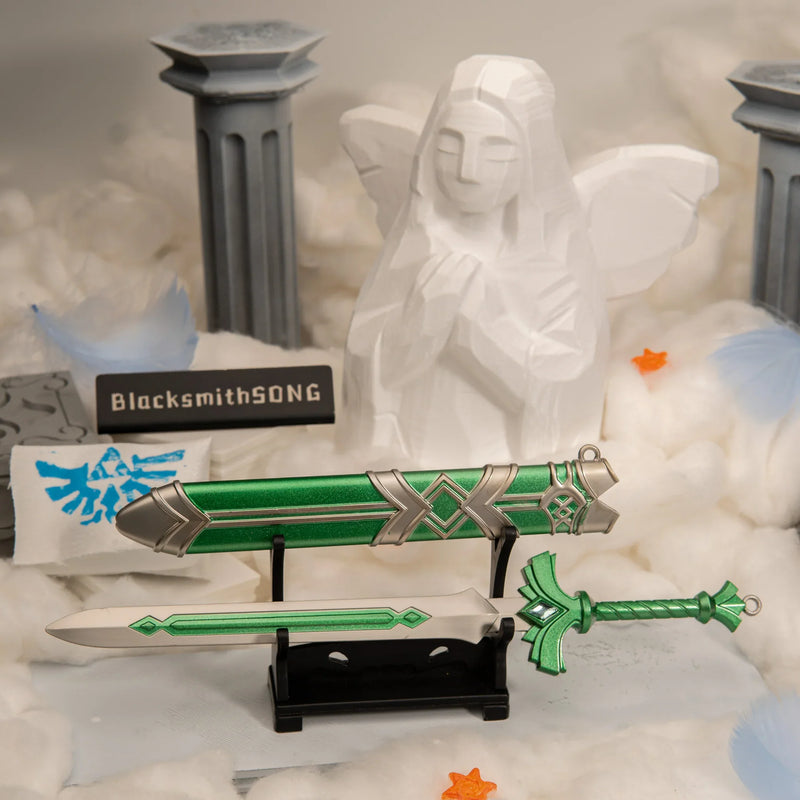 Goddess Sword replica — displayed on the small stand, alternate angle.
