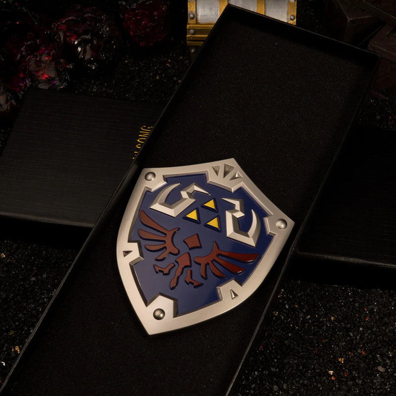 Hylian Shield replica — in its foam-lined gift box.