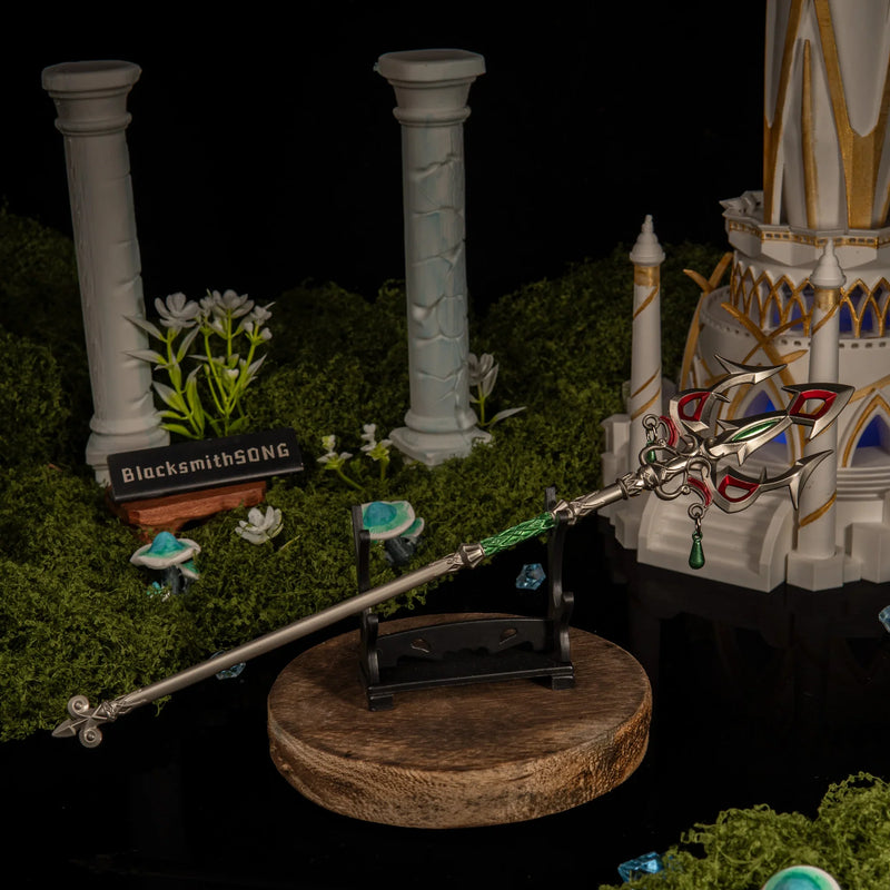 Lightscale Trident replica — displayed on the small stand.