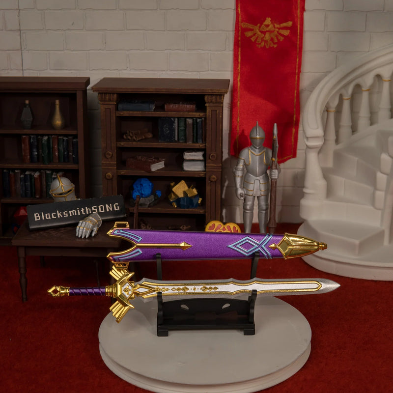 Royal Broadsword replica — displayed on the small stand, alternate angle.