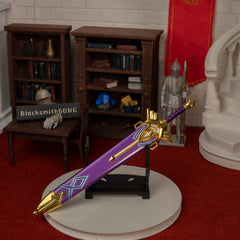 Royal Broadsword replica — displayed on the small stand.