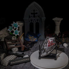 Royal Guard's Shield replica — displayed on the small stand, alternate angle.