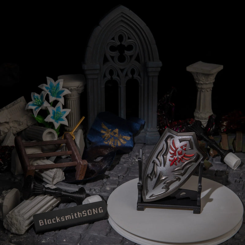 Royal Guard's Shield replica — displayed on the small stand, alternate angle.
