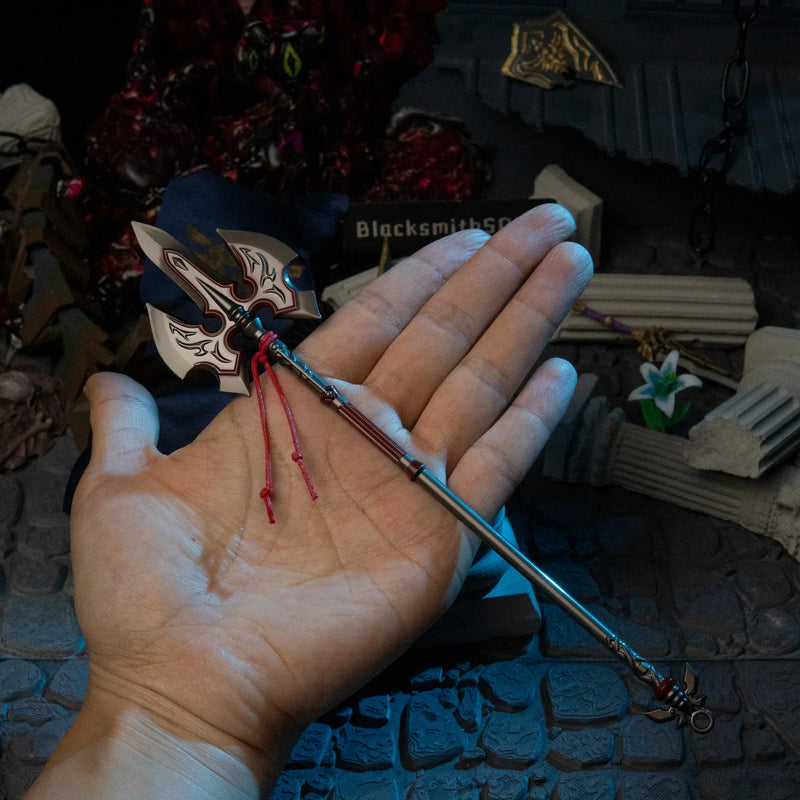 Royal Guard's Spear replica (21.5cm die-cast zinc alloy spear) — held in hand for scale.