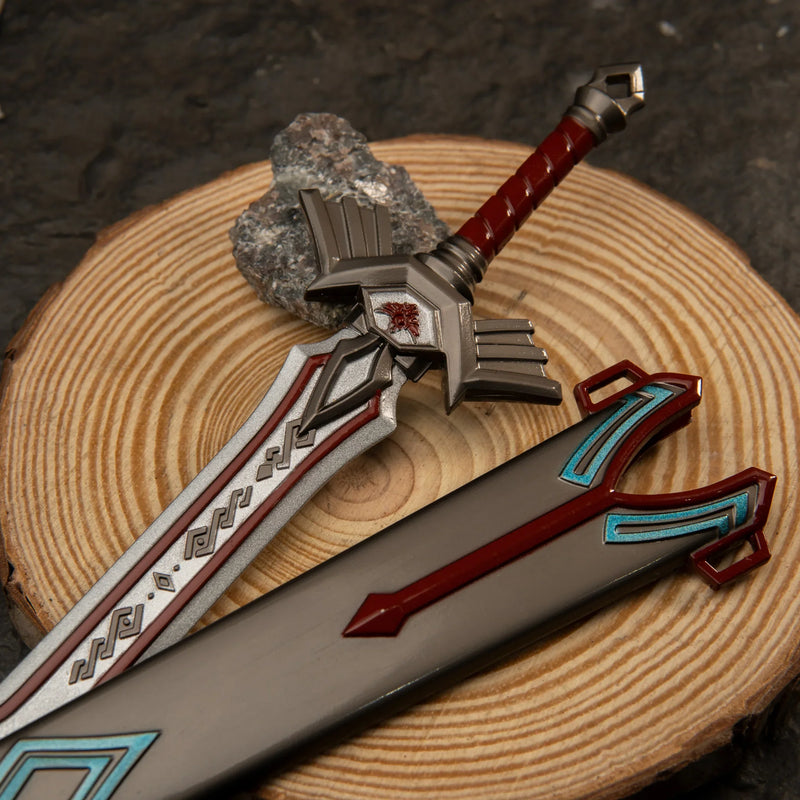Royal Guard's Sword replica — layered crossguard and pommel detail close-up.