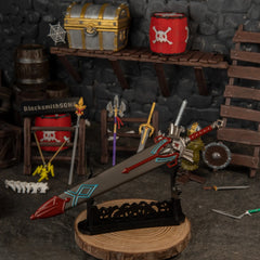 Royal Guard's Sword replica — displayed on the large stand within the armory scene.