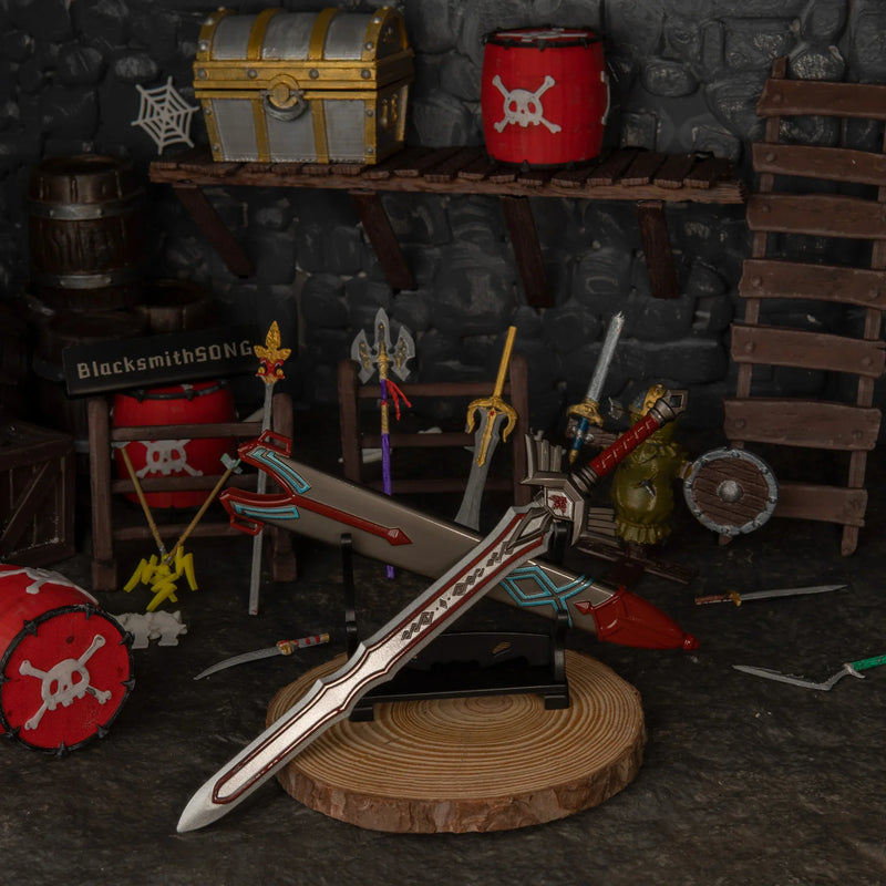 Royal Guard's Sword replica — displayed on the small stand, alternate angle.
