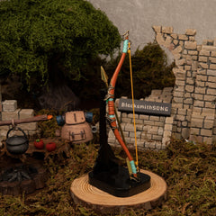 Traveler's Bow replica — displayed upright on the vertical stand.