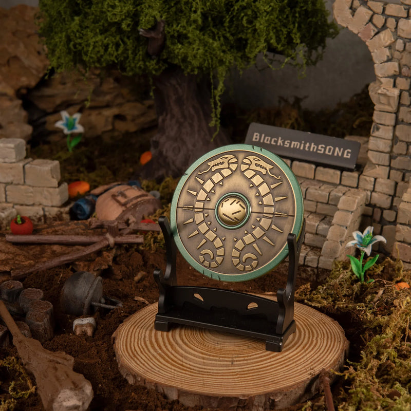 Traveler's Shield replica — displayed on the small stand.