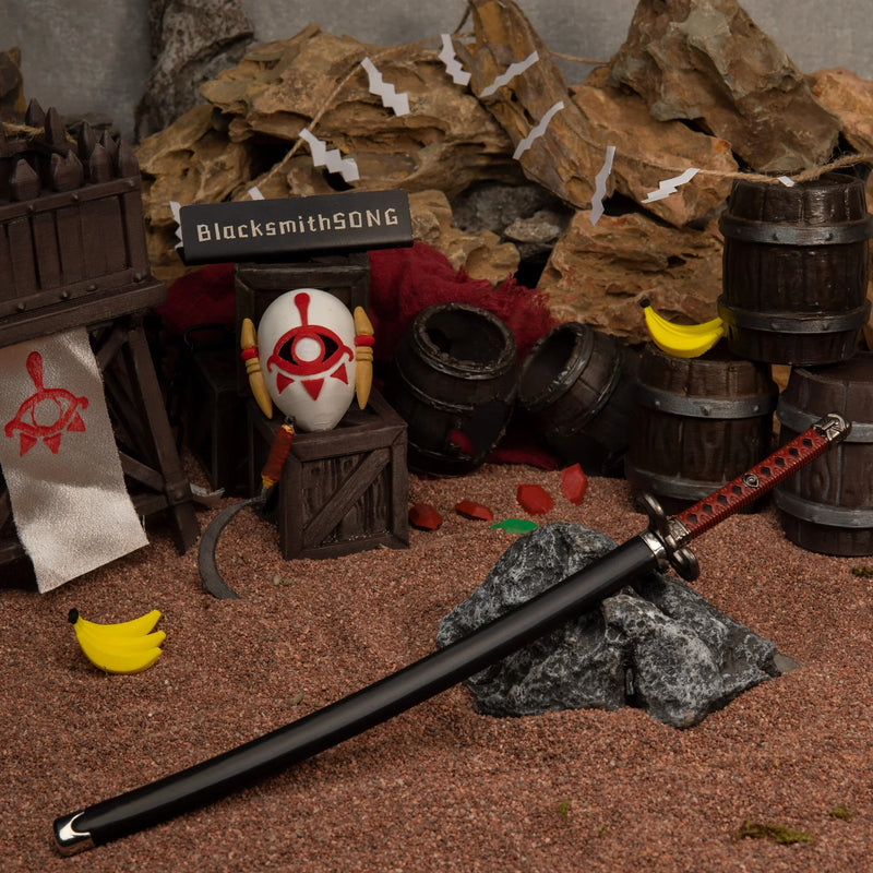 Windcleaver replica — second angle in the hideout set, banner and watchtower in the background.