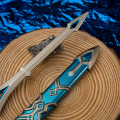 Zora Sword replica — fin-shaped hilt and diamond cutwork close-up.