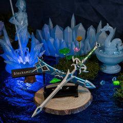 Zora Sword replica — small stand display, alternate angle in the diorama.