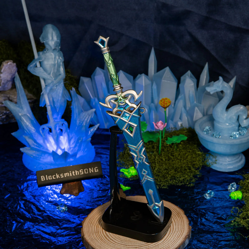 Zora Sword replica — displayed upright on the vertical stand.